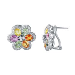 14KT White Gold Multi-Sapphire Earrings -# 6522