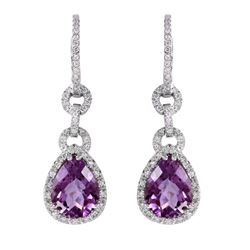 14KT White Gold Amethyst & Diamond Earrings -# 2027