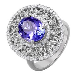 14KT White Gold Tanzanite &  Diamond Ring -# 1497