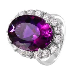 14KT White Gold Amethyst & Diamond Ring -# 1479