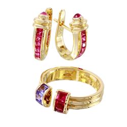 18KT Yellow Gold Ruby & Tanzanite Jewelry Suite -# 2306