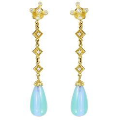 18KT Yellow Gold Iolite & Diamond Earrings -# 1858