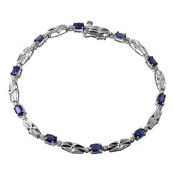 14KT White Gold Sapphire & Diamond Bracelet -# 74