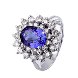 14KT White Gold Tanzanite  & Diamond Ring -# 67