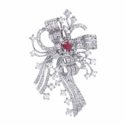 18KT White Gold Ladies Diamond and Gemstone Brooch -# 10448