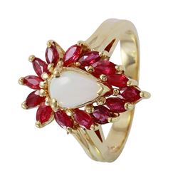 14KT Yellow Gold Opal and Ruby Ring -# 1146