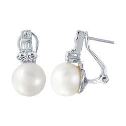 18KT White Gold Diamond Pearl Earrings -# 6527-1