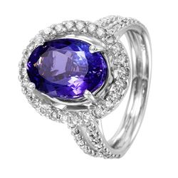 14KT White Gold Tanzanite & Diamond Ring -# 1530