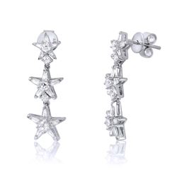 14KT White Gold Diamond Star Earrings -# 6587