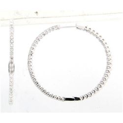14KT White Gold Ladies Diamond Hoop Earrings -# 9968