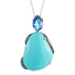 14KT White Gold Gemstone Pendant With Chain -# 6363-1