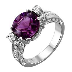 18KT White Gold Amethyst & Diamond Ring -# 2091