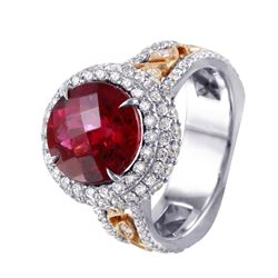 18KT Two Tone Gold Rubellite & Diamond Ring -# 949