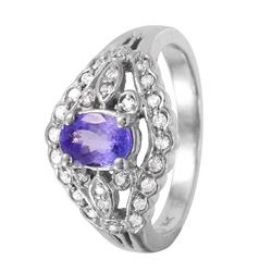 14KT White Gold Tanzanite and Diamond Ring -# 1119