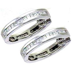 14KT White Gold Ladies Diamond Hoop Earrings -# 10159