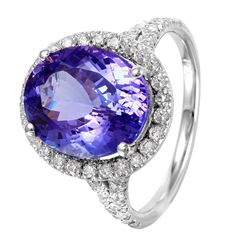14KT White Gold Tanzanite & Diamond Ring -# 1518