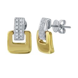 18KT Two Tone Gold Diamond Earrings -# 6592