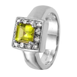 14KT White Gold Peridot and Diamond Ring -# 1083
