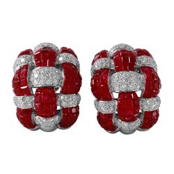 18KT White Gold Ruby & Diamond Earrings -# 10