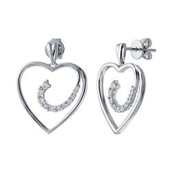 14KT White Gold Diamond Heart Earrings -# 6570-1