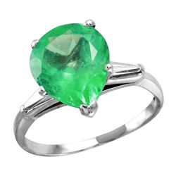 18KT White Gold Emerald & Diamond Ring -# 1867