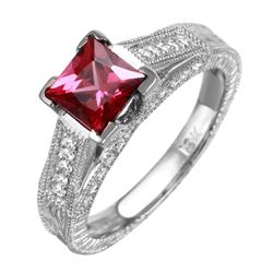 18KT White Gold Garnet & Diamond Ring -# 1850