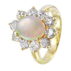 14KT Yellow Gold Opal & Diamond Ring -# 1363