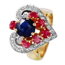 18KT Yellow Gold Sapphire, Ruby & Diamond Ring -# 1263
