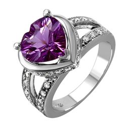 18KT White Gold Amethyst & Diamond Ring -# 2095