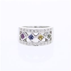14KT White Gold Ladies Diamond and Gemstone Ring -# 9052