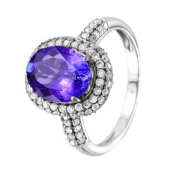 14KT White Gold Tanzanite & Diamond RIng -# 1484