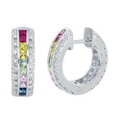 14KT White Gold Sapphire Huggie Hoop Earrings -# 6528-1
