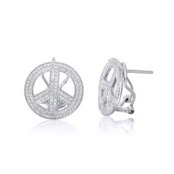 14KT White Gold Diamond Peace Sign Studs -# 6551