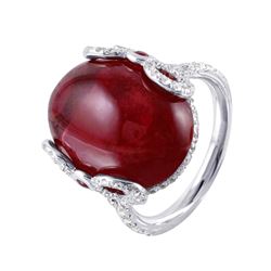 Gemstone & Diamond White Gold Ring -# 938