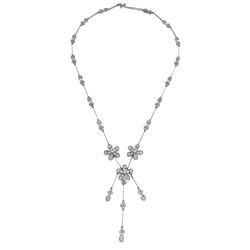 14KT White Gold Diamond Flower Necklace -# 6435-1