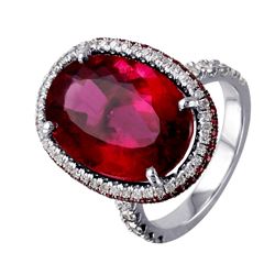 18KT White Gold Rubellite, Ruby & Diamond Ring -# 996