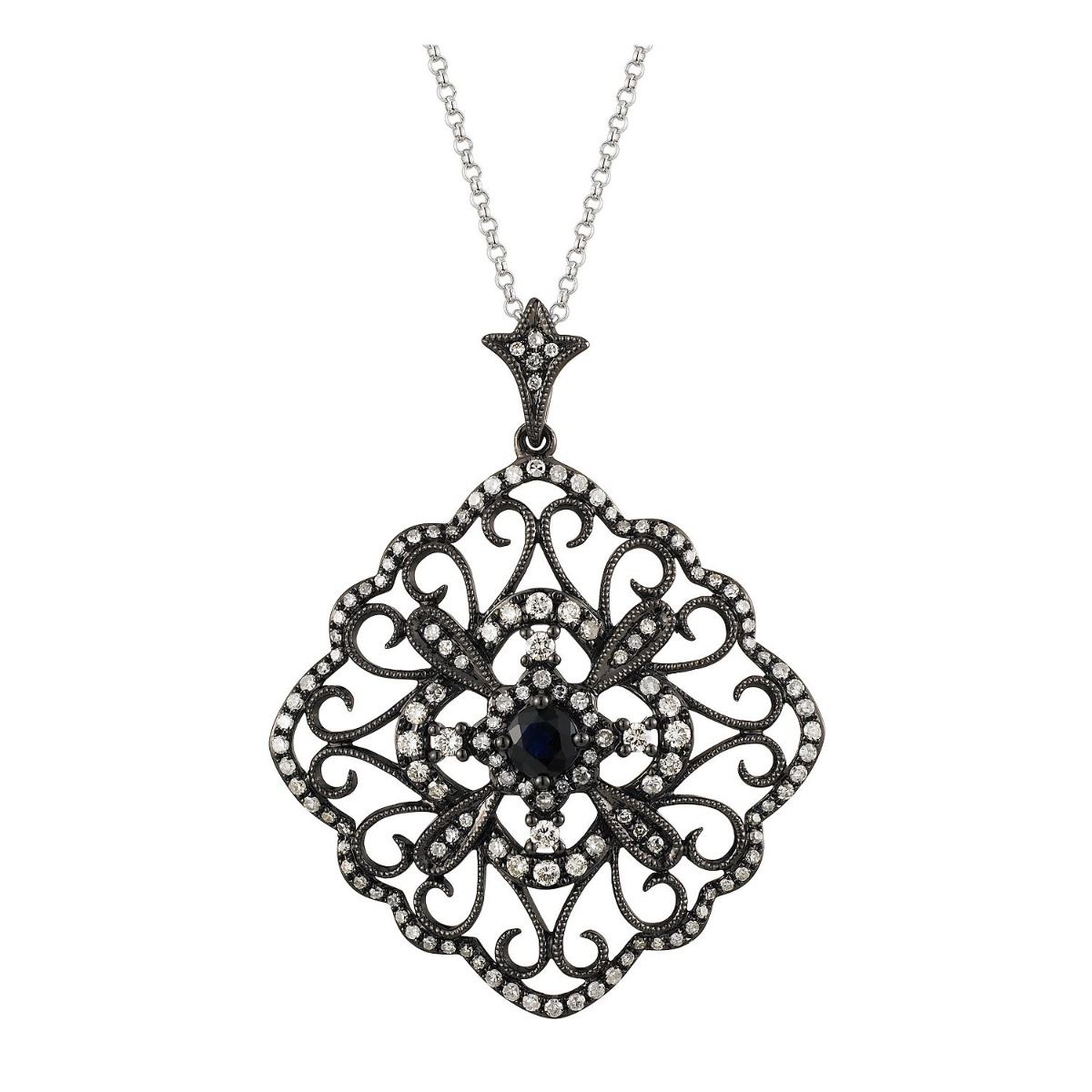 14KT White Gold Gemstone Pendant With Chain -# 6244