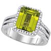 Image 1 : 0.35CT Diamond and 2.60CT Peridot Anniversary 14KT Ring White Gold