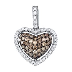 0.50CTW White and Champagne Diamond Heart 10KT Pendant White Gold