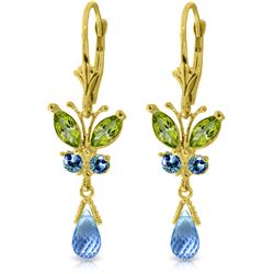 2.74 ctw Peridot & Blue Topaz Earrings Jewelry 14KT Yellow Gold