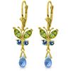 Image 1 : 2.74 ctw Peridot & Blue Topaz Earrings Jewelry 14KT Yellow Gold