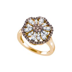 0.75CTW White and Champagne Diamond Flower 10KT Ring Rose Gold