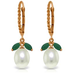 9 ctw Emerald & Pearl Earrings Jewelry 14KT Rose Gold