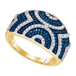 0.50CTW White and Blue Diamond Anniversary 10KT Ring Yellow Gold