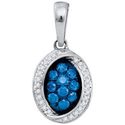 0.33CTW White and Blue Diamond Micro-Pave 10KT Pendant White Gold