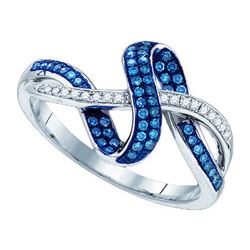 0.25CTW White and Blue Diamond Micro-Pave 10KT Ring White Gold