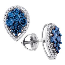 1.0CTW White and Blue Diamond Anniversary 10KT Earrings White Gold
