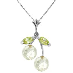 1.45 ctw White Topaz & Peridot Necklace Jewelry 14KT White Gold