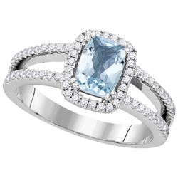 0.30CT Diamond and 0.75CT Aqua Marine Anniversary 14KT Ring White Gold