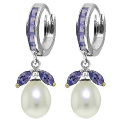 10.30 ctw Tanzanite & Pearl Earrings Jewelry 14KT White Gold